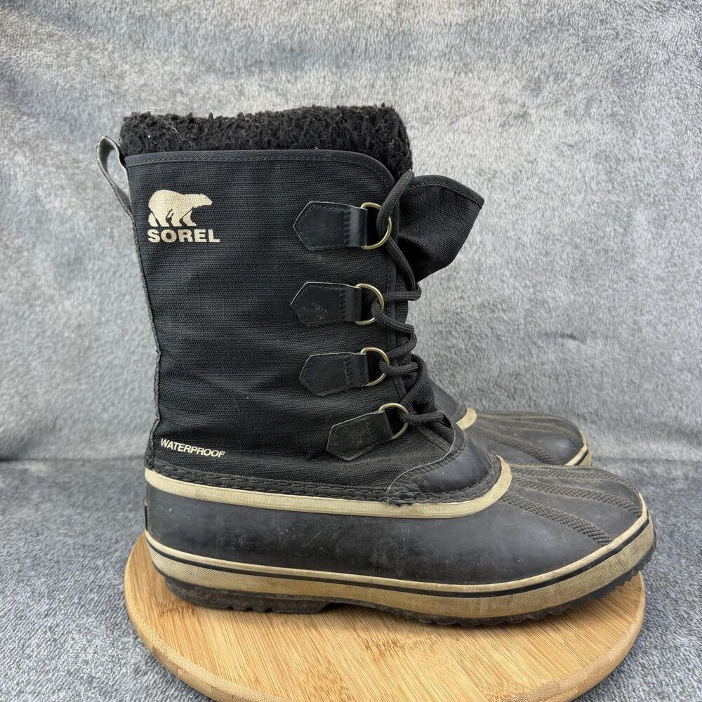 Sorel Black and Tan Insulated Lace-Up Winter Boots